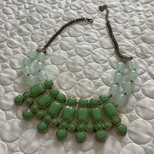 Women Turquoise green beads with gold chain statement necklace casual party